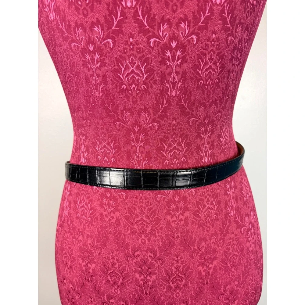 Black Croc Embossed Leather Belt Medium Crystal Rhinestone Western Glam Festival